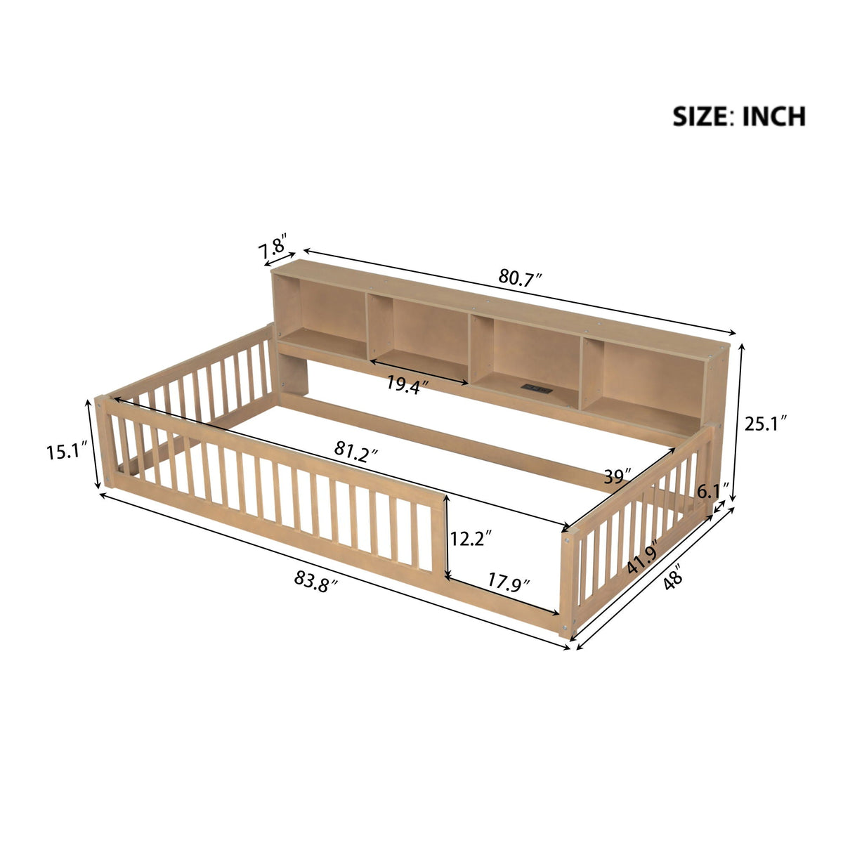 Floor bed with storage cabinets and USB ports in natural wood by HouseOfZazla on Tampa Home & Garden Store