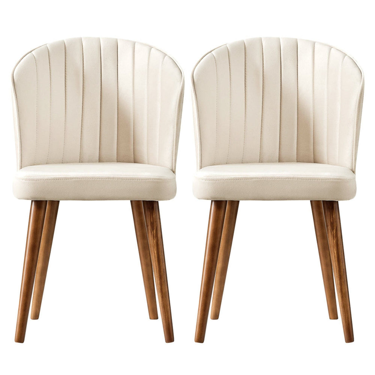 Parsons dining chair set beige upholstered with vertical tufting on wooden legs, 2 chairs on Tampa Home & Garden Store