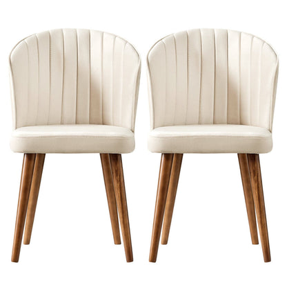 Parsons dining chair set beige upholstered with vertical tufting on wooden legs, 2 chairs on Tampa Home & Garden Store