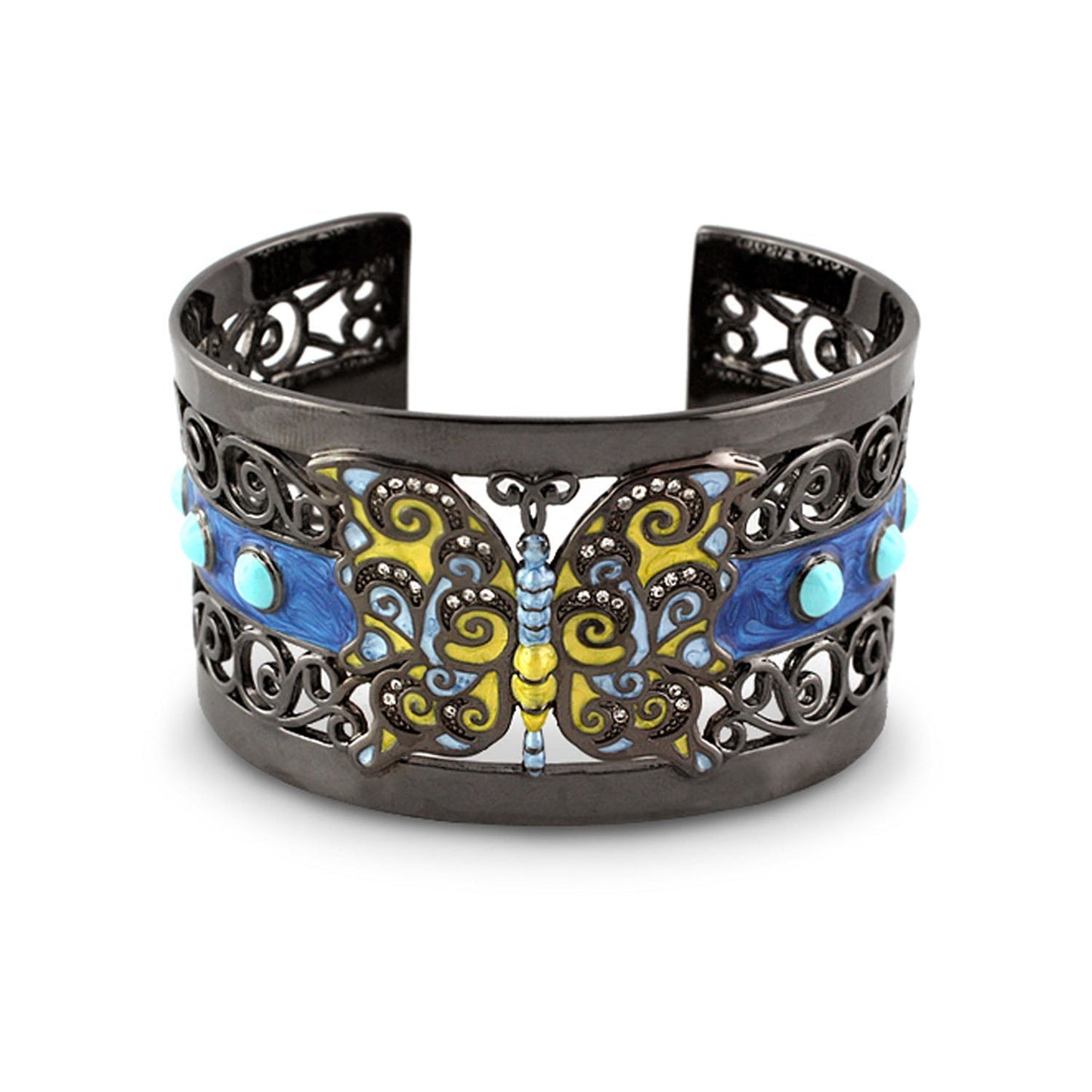 Butterfly cuff bracelet by Lauren G Adams in black metal with colorful enamel butterfly on Tampa Home & Garden Store