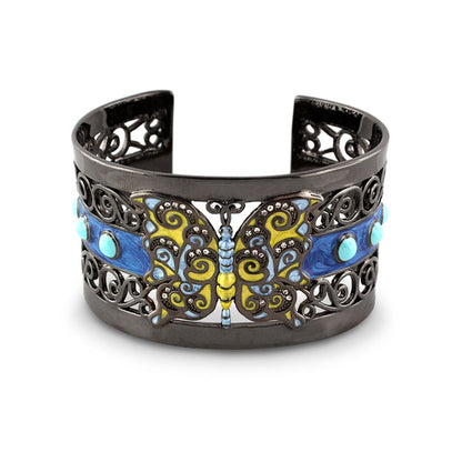 Butterfly cuff bracelet by Lauren G Adams in black metal with colorful enamel butterfly on Tampa Home & Garden Store