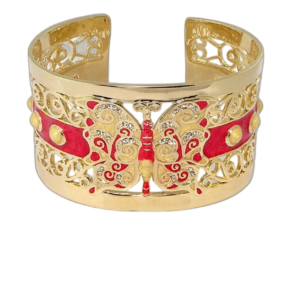 Butterfly Cuff Bangle gold-tone bracelet with red enamel butterflies by Lauren G Adams on Tampa Home & Garden Store