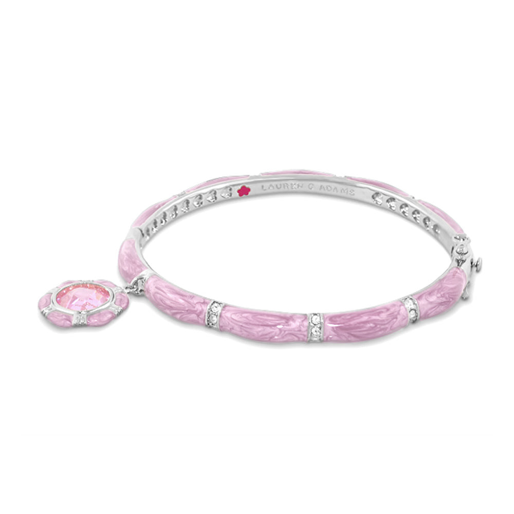 Prince Charming Bangle pink enamel with octagon frame charm, Lauren G Adams bracelet on Tampa Home & Garden Store