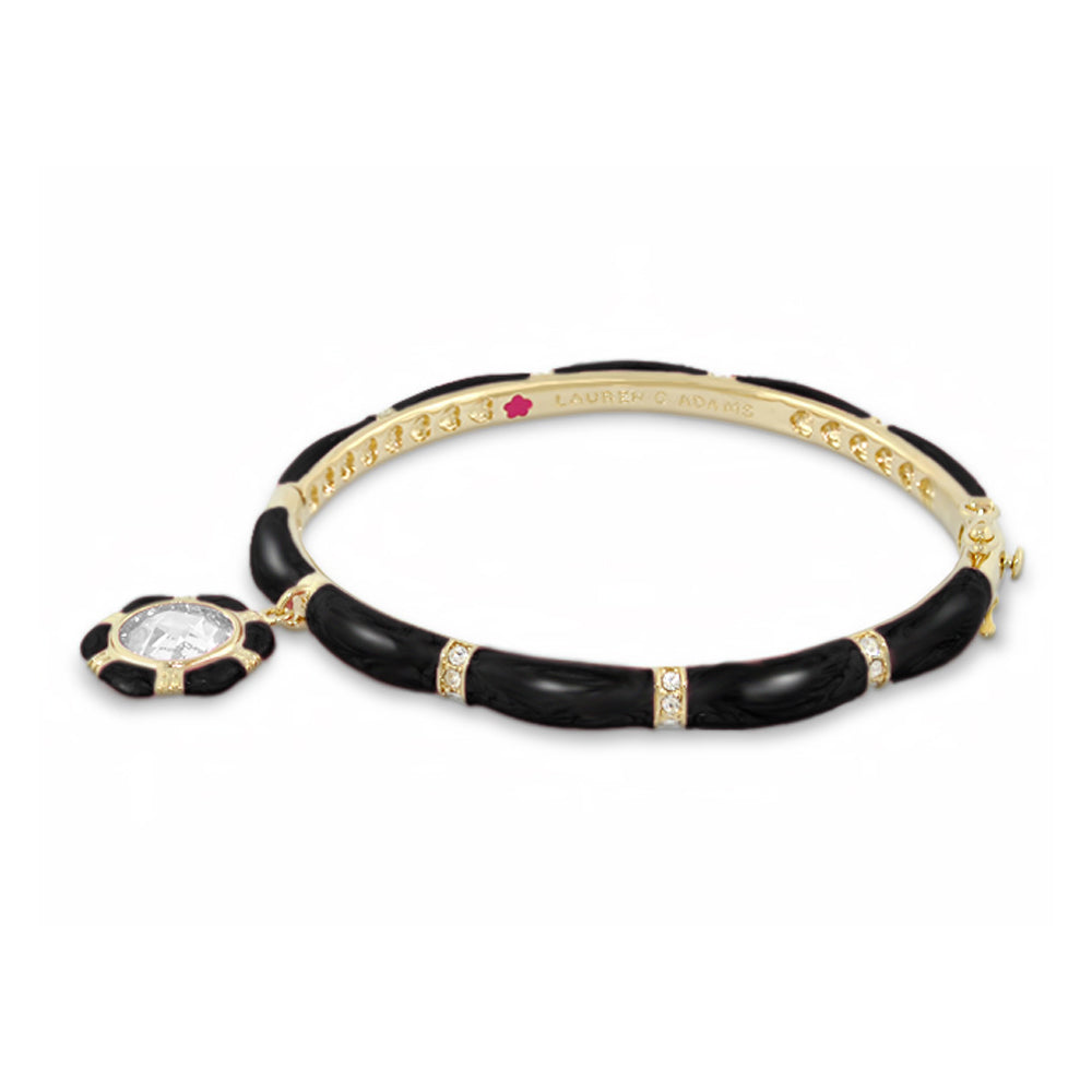 Prince Charming Bangle — Octagon Frame Charm, black enamel with gold accents and crystal on Tampa Home & Garden Store