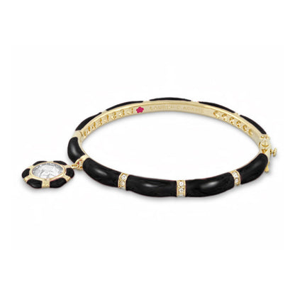 Prince Charming Bangle — Octagon Frame Charm, black enamel with gold accents and crystal on Tampa Home & Garden Store