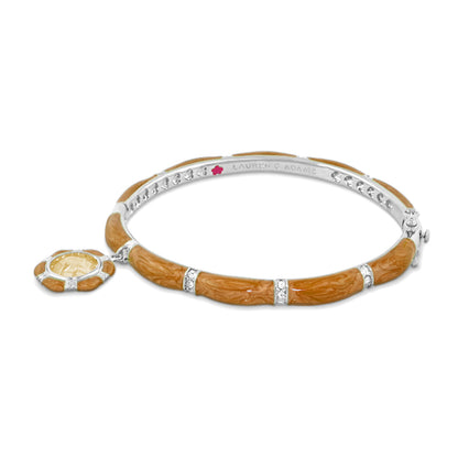Prince Charming Bangle Octagon Frame Charm bracelet by Lauren G Adams with orange carved beads on Tampa Home & Garden Store