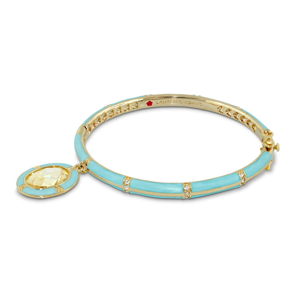 Prince Charming Oval Bangle turquoise enamel with gold-tone accents and yellow gemstone charm on Tampa Home & Garden Store