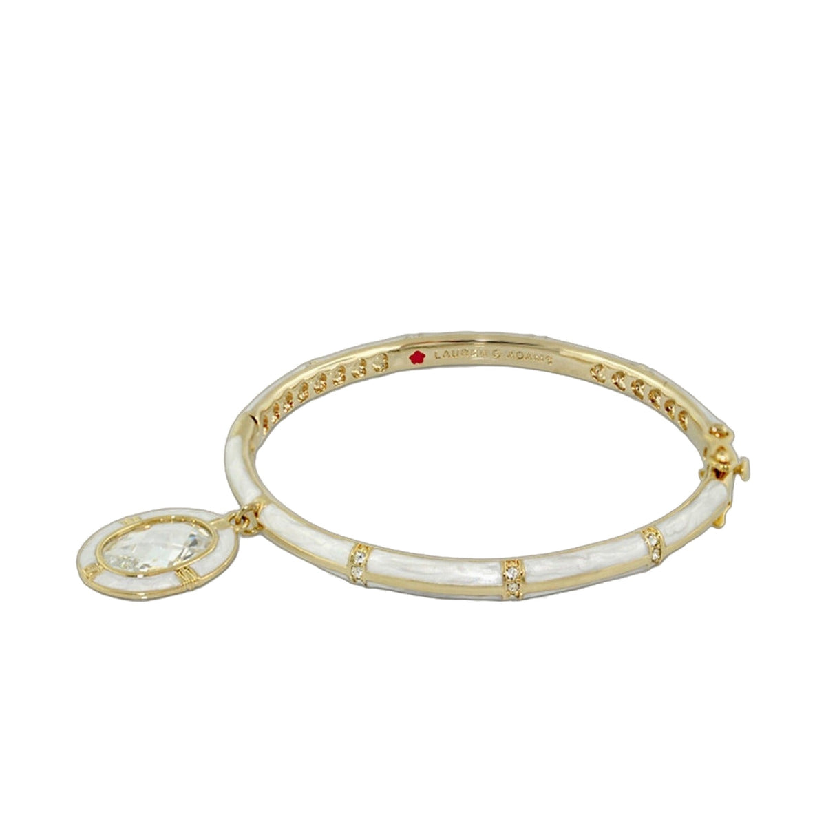 Prince Charming Oval Bangle by Lauren G Adams, gold tone with white enamel crystals on Tampa Home & Garden Store