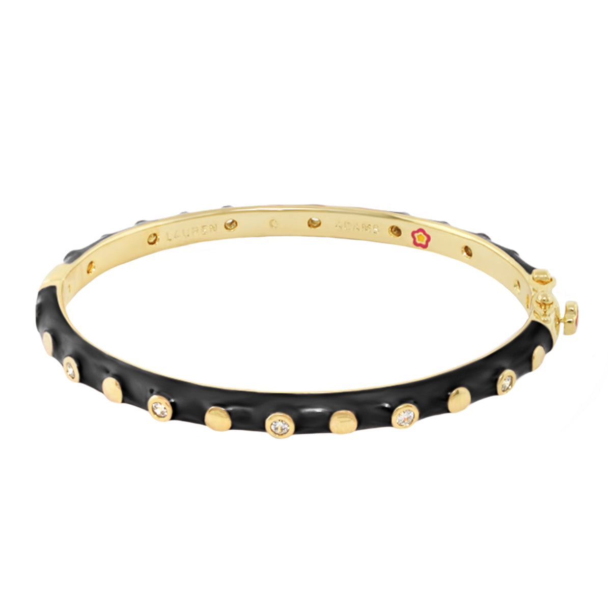 Stackable Fiesta Dot Bangle by Lauren G Adams, gold-tone bracelet with black enamel dots on Tampa Home & Garden Store
