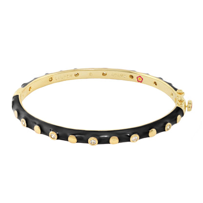 Stackable Fiesta Dot Bangle by Lauren G Adams, gold-tone bracelet with black enamel dots on Tampa Home & Garden Store
