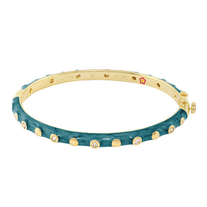 Stackable Fiesta Dot Bangle by Lauren G Adams teal enamel bracelet with gold-tone studs on Tampa Home & Garden Store