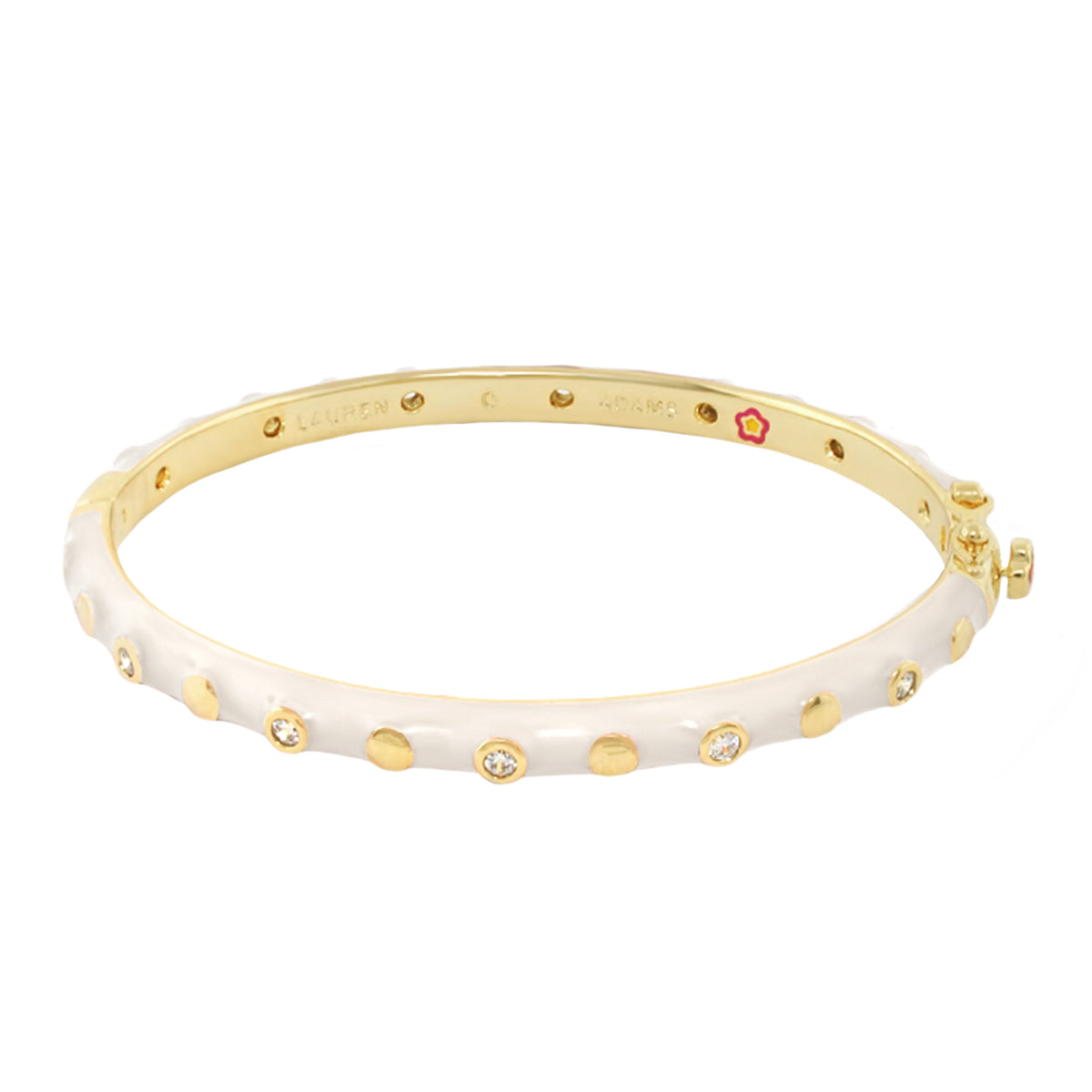 Stackable Fiesta Dot Bangle by Lauren G Adams, white enamel bracelet with gold-tone dots on Tampa Home & Garden Store
