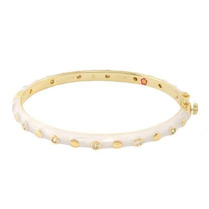 Stackable Fiesta Dot Bangle by Lauren G Adams, white enamel bracelet with gold-tone dots on Tampa Home & Garden Store