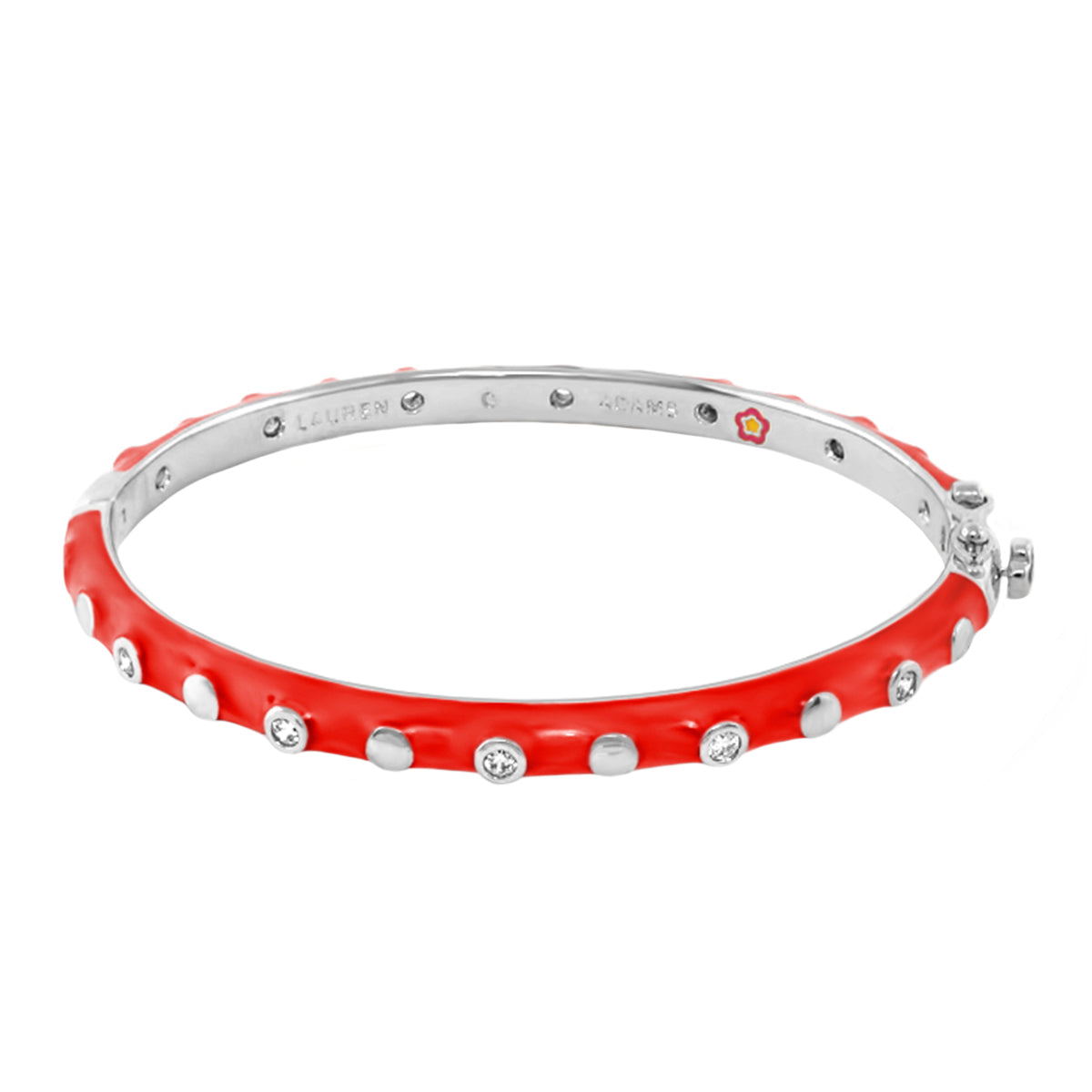 Stackable Fiesta Dot Bangle bracelet by Lauren G Adams in red enamel with crystal dots on Tampa Home & Garden Store