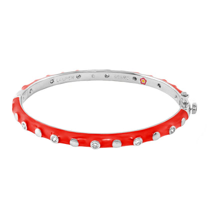 Stackable Fiesta Dot Bangle bracelet by Lauren G Adams in red enamel with crystal dots on Tampa Home & Garden Store