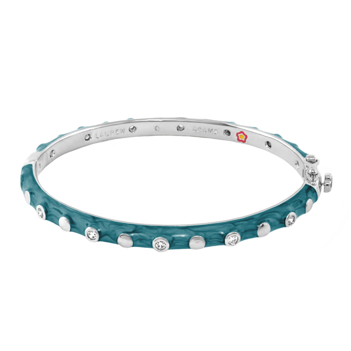 Stackable Fiesta Dot Bangle teal enamel bracelet with studs and crystals by Lauren G Adams on Tampa Home & Garden Store