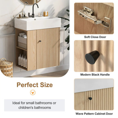 Compact Modern Floating Vanity with Ceramic Basin