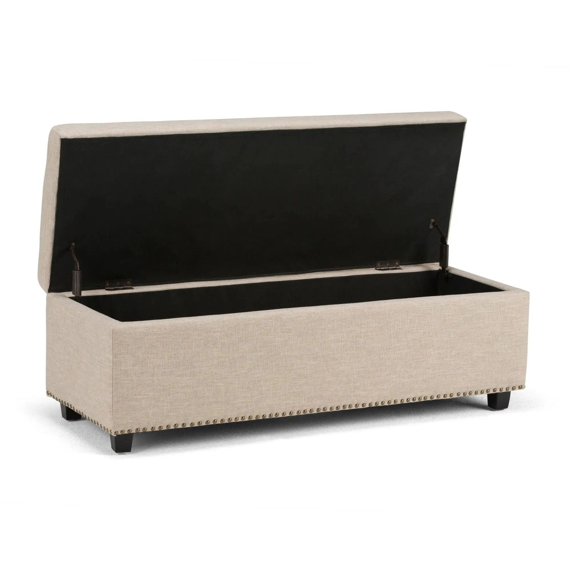 Hamilton Upholstered Storage Ottoman beige linen lid-open interior by Unique Piece Furniture on Tampa Home & Garden Store