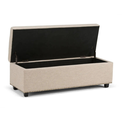 Hamilton Upholstered Storage Ottoman beige linen lid-open interior by Unique Piece Furniture on Tampa Home & Garden Store