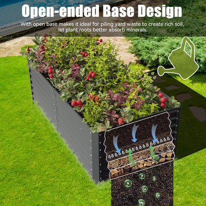Galvanized raised garden bed 8×4×1.5 ft in dark gray by HouseOfZazla with support rods on Tampa Home & Garden Store