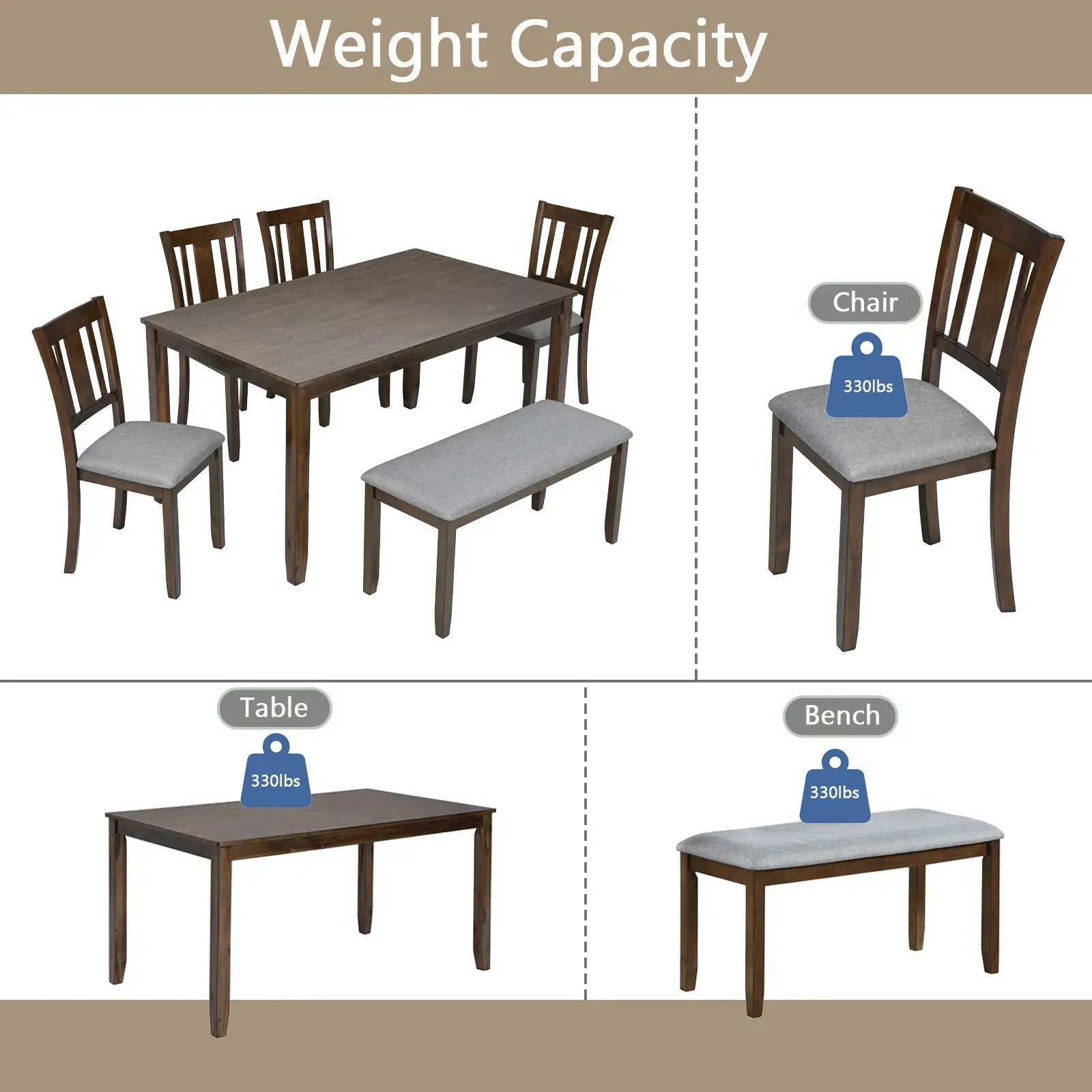 6 Piece Dining Set with dark wood table and gray upholstered chairs by Unique Piece Furniture on Tampa Home & Garden Store