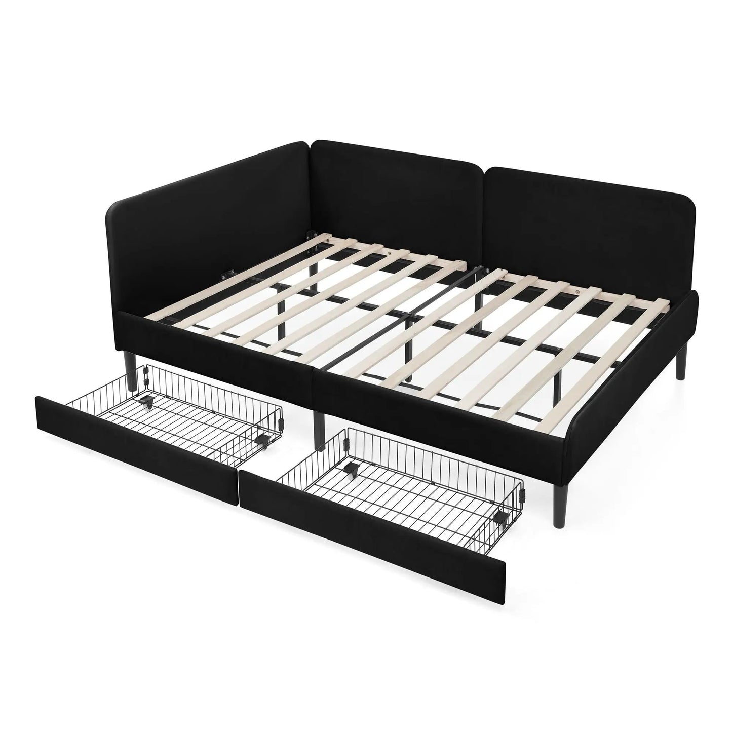 Upholstered Bed Frame With Drawers and Sofa Bed
