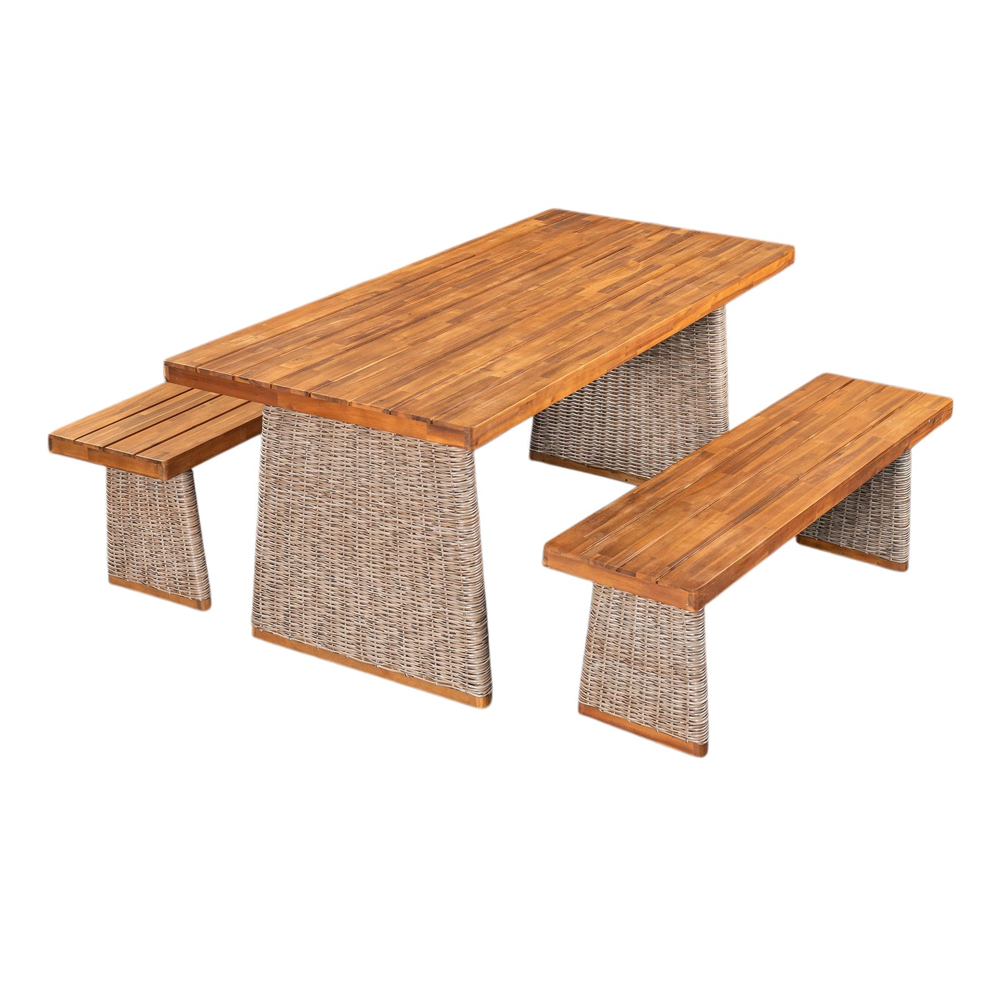 Outdoor 3 Piece Acacia Wood Dining Set and Bench