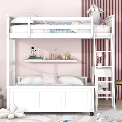 Full over full bunk bed with desk white, ladder, pastel bedding Unique Piece Furniture on Tampa Home & Garden Store