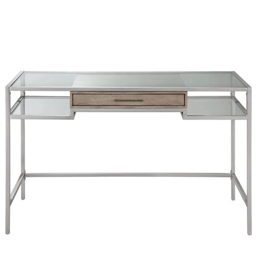 Adela Writing Desk antique silver with glass top and wood drawer by Unique Piece Furniture on Tampa Home & Garden Store