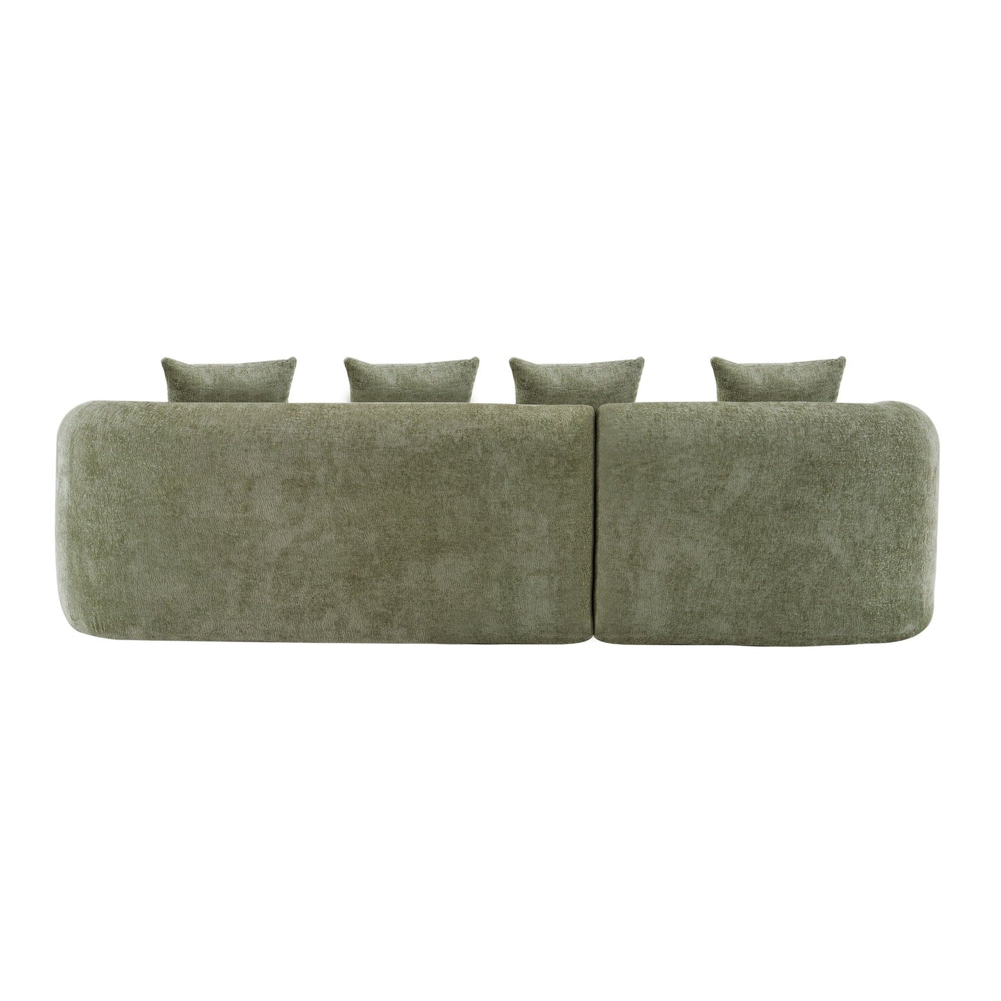 Modular L-shape sectional sofa with curved chaise, olive green fabric, four back cushions on Tampa Home & Garden Store