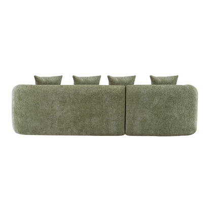 Modular L-shape sectional sofa with curved chaise, olive green fabric, four back cushions on Tampa Home & Garden Store