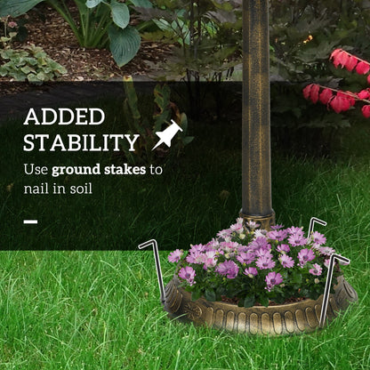 Outsunny antique bird bath with pedestal flower planter base, bronze finish with flowers around base on Tampa Home & Garden Store