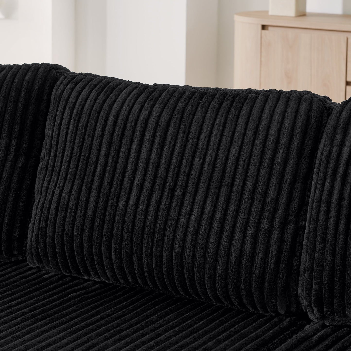 U-Shape Modular Sectional Sofa in black corduroy fabric with ribbed upholstery texture on Tampa Home & Garden Store