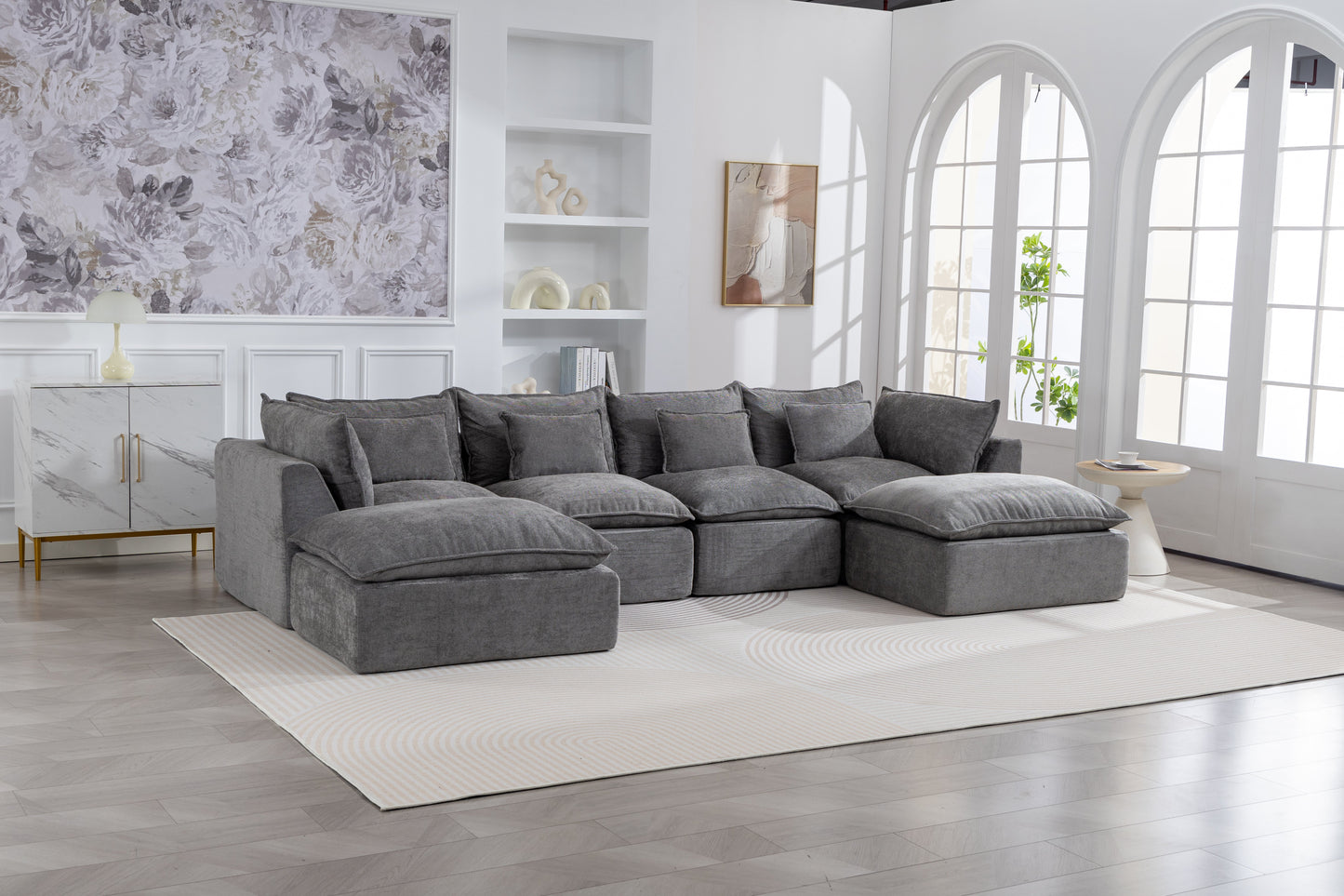 129.8W modular sectional sofa by HouseOfZazla with 2 ottomans in gray on Tampa Home & Garden Store