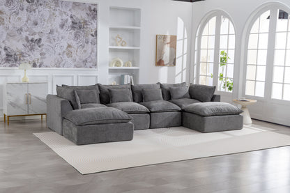 129.8W modular sectional sofa by HouseOfZazla with 2 ottomans in gray on Tampa Home & Garden Store