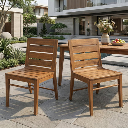Outdoor acacia wood dining chairs set of 2 with slatted backs for patio on Tampa Home & Garden Store