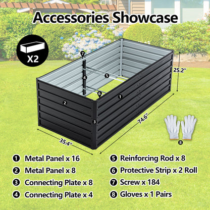 2-pack galvanized metal raised garden beds, 6x3x2 ft, black exterior panels, HouseOfZazla on Tampa Home & Garden Store