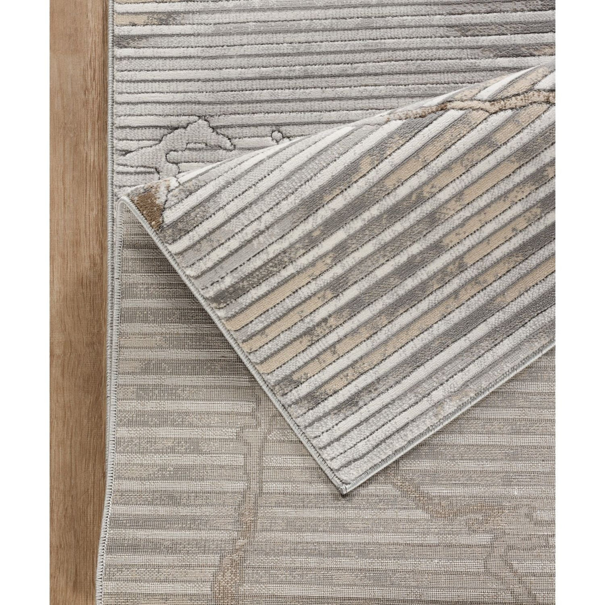 Geometric Ivory and Gray Area Rug with 3D Effect by HouseOfZazla, striped neutral tones on Tampa Home & Garden Store