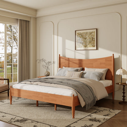 Two king size solid wood platform bed frames by HouseOfZazla in light wood in beige bedroom on Tampa Home & Garden Store