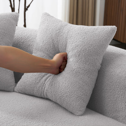 Curved 4 Seater Full Compression Sponge Sofa in light gray plush fabric with soft cushions on Tampa Home & Garden Store