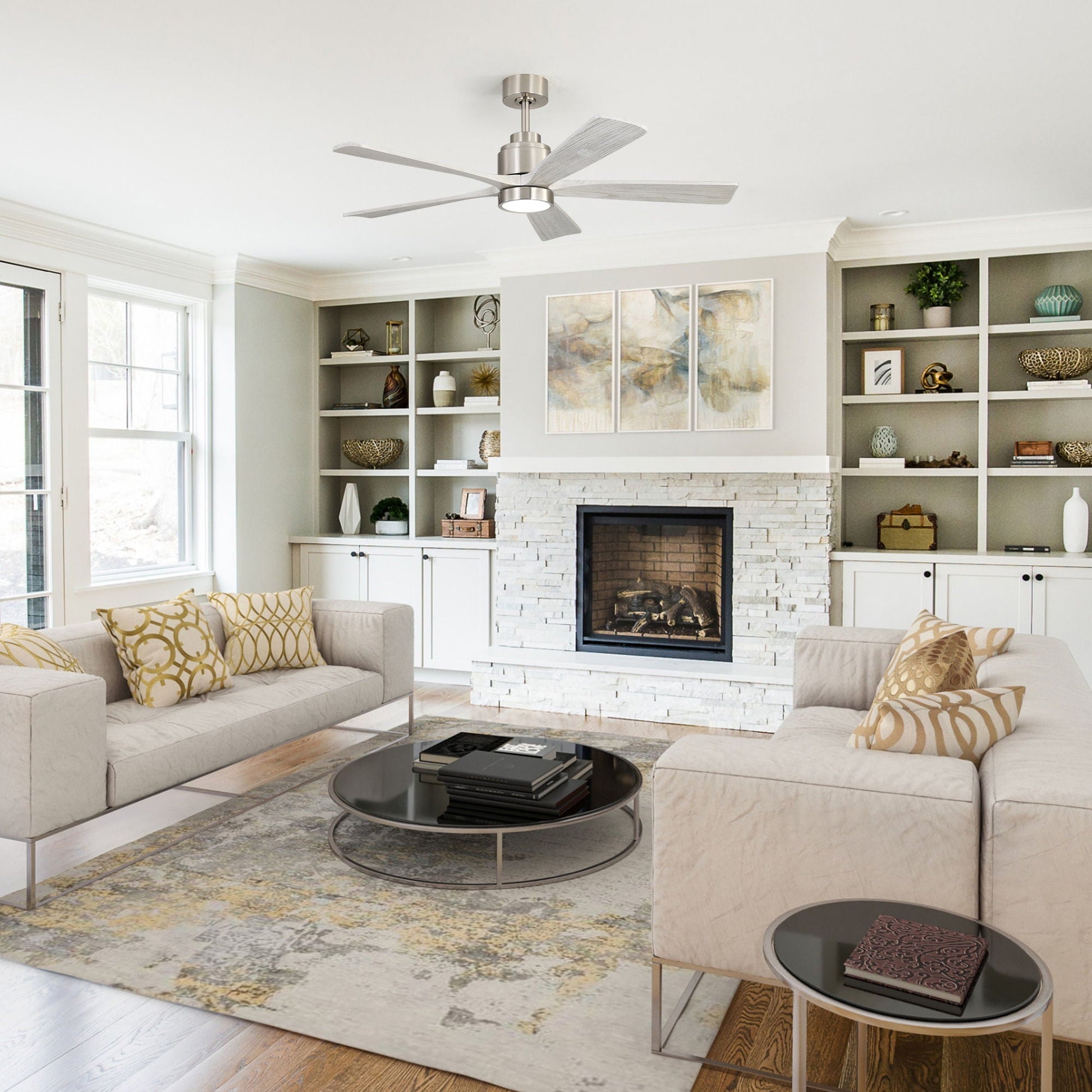 Ceiling fan Ultra Quiet Reversible with dimmable LED light in brushed nickel HouseOfZazla on Tampa Home & Garden Store