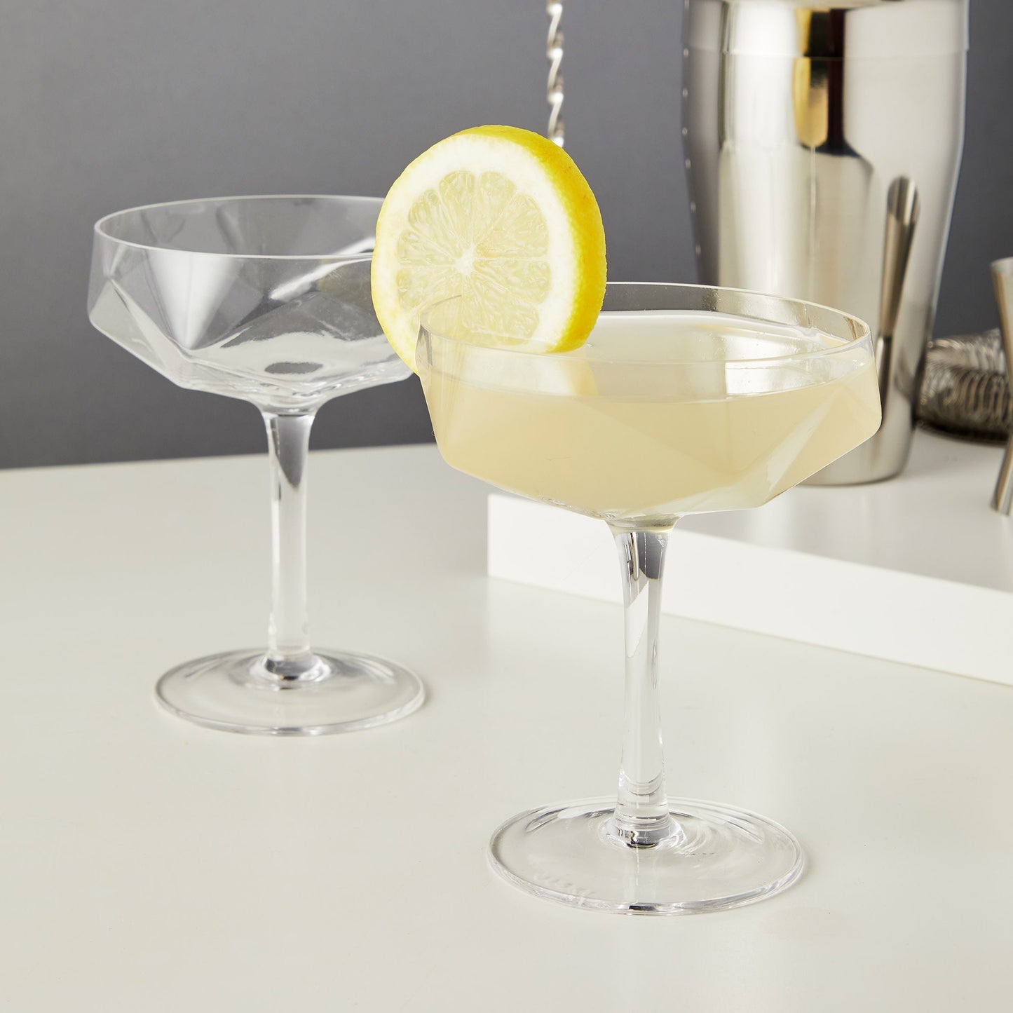 Seneca Faceted Crystal Coupe Glasses Set of 2