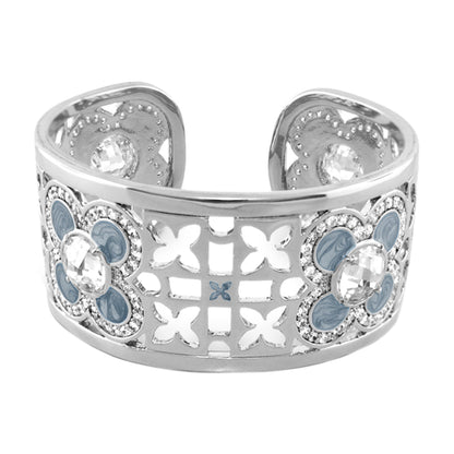 Floral Knight Cuff Bangle with blue enamel petals and clear crystals on Tampa Home & Garden Store