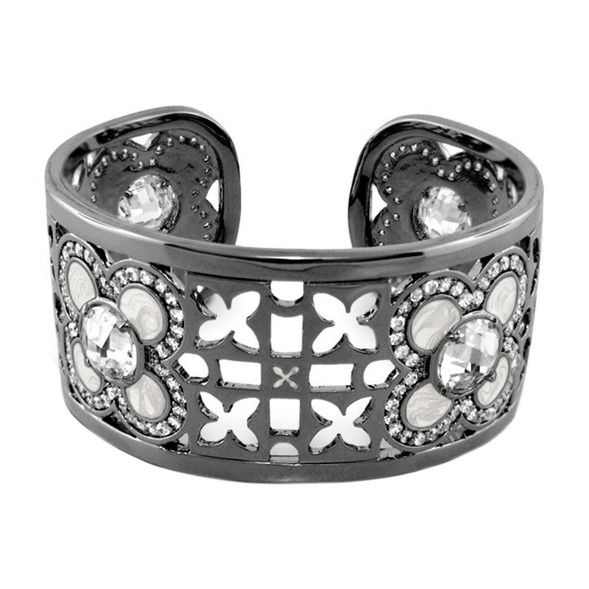 Floral Knight Cuff Bangle by Lauren G Adams, silver-tone bracelet with crystal flowers on Tampa Home & Garden Store
