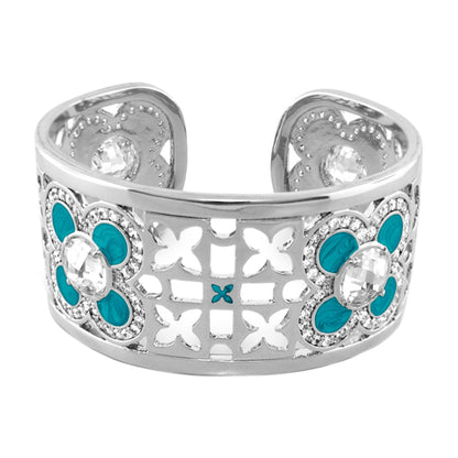 Floral Knight Cuff Bangle by Lauren G Adams, silver-tone cuff with turquoise flower accents on Tampa Home & Garden Store