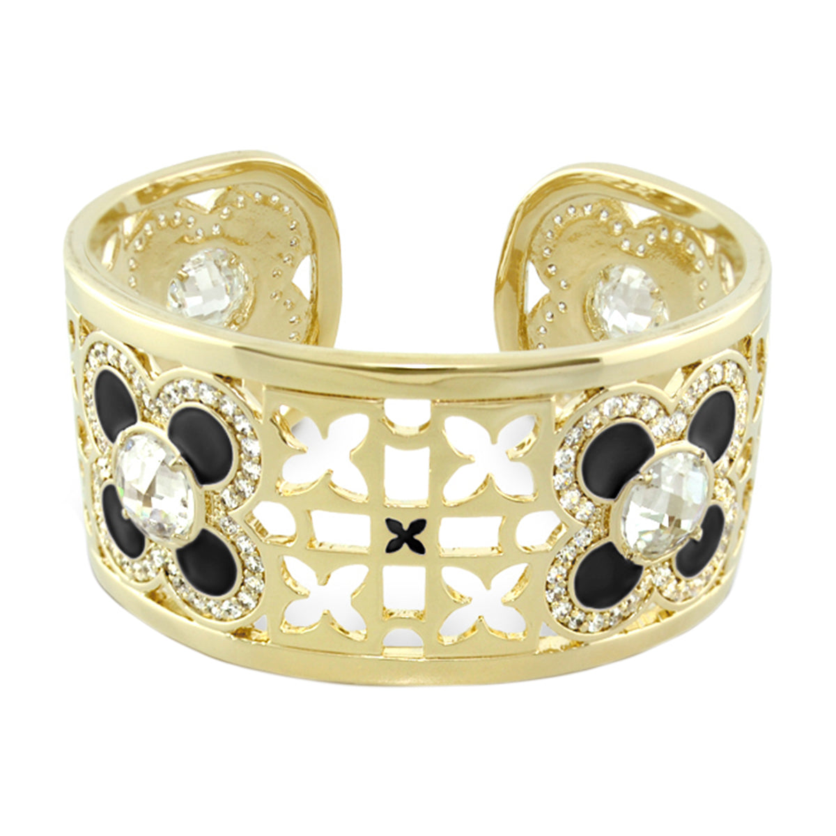 Floral Knight Cuff gold-tone with black enamel flowers and crystal accents by Lauren G Adams on Tampa Home & Garden Store