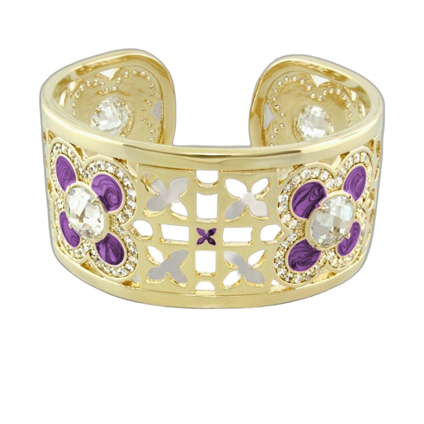 Floral Knight Cuff Bracelet by Lauren G Adams, gold cuff with purple enamel florals on Tampa Home & Garden Store