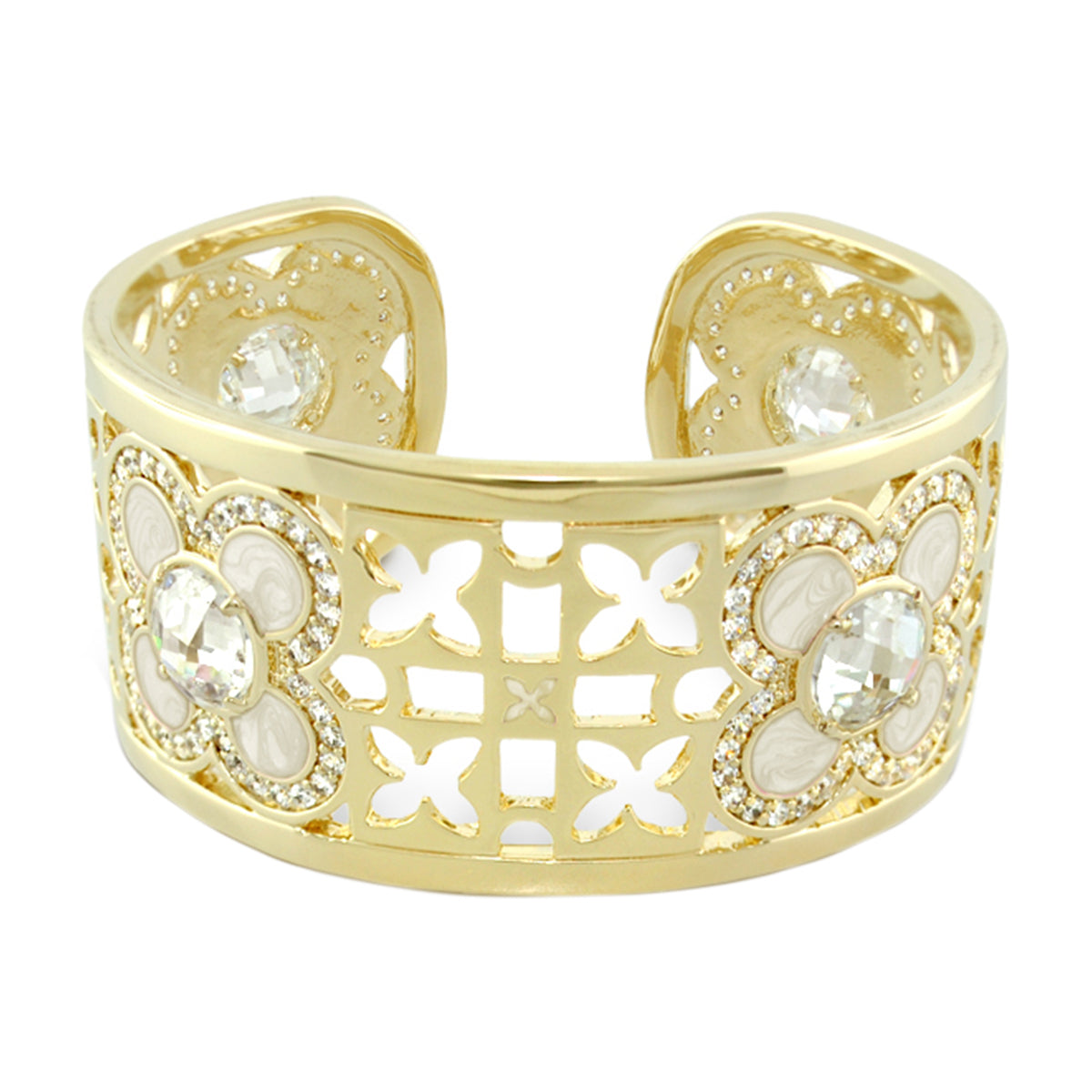Floral Knight Cuff Bangle, Lauren G Adams gold-tone cuff with lattice cutouts on Tampa Home & Garden Store