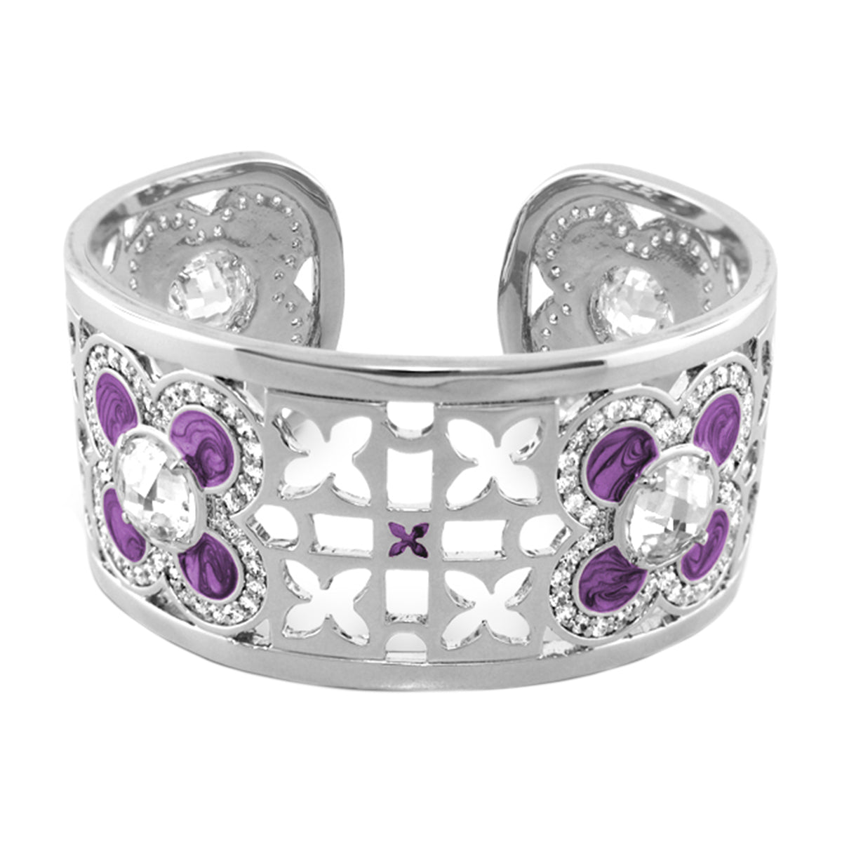 Floral Knight Cuff Bangle by Lauren G Adams in silver tone with purple enamel flowers on Tampa Home & Garden Store