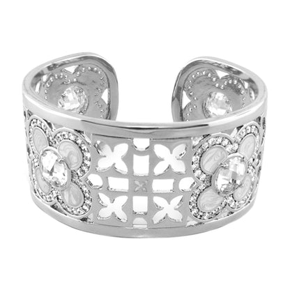 Floral Knight Cuff Bangle by Lauren G Adams with silver floral filigree and crystal accents on Tampa Home & Garden Store
